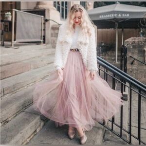 Little Mistress Pull On Tulle A-Line Maxi Skirt In Dusty Rose Size 4